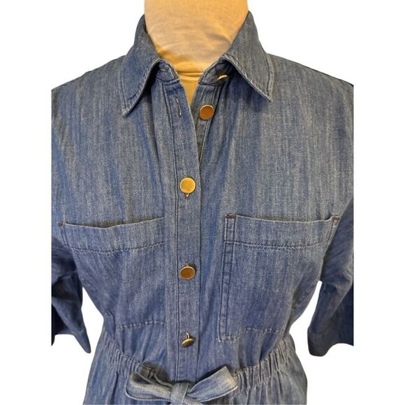 Zara Women’s Denim Shirt Elasticized Tie Waist Peplum Sz. S 3/4 Sleeves - Picture 2 of 8